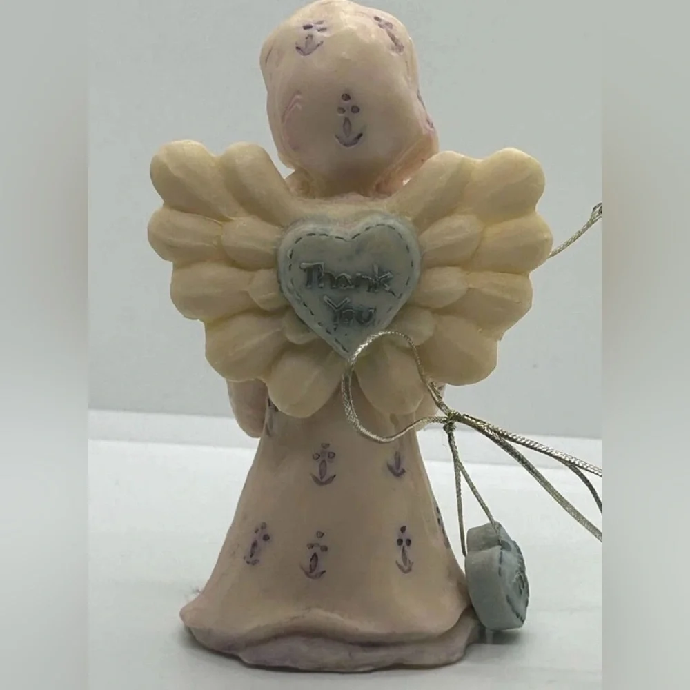Vintage Unique Ceramic Angel Figurine with Thank You Heart Creepy Decor Odd